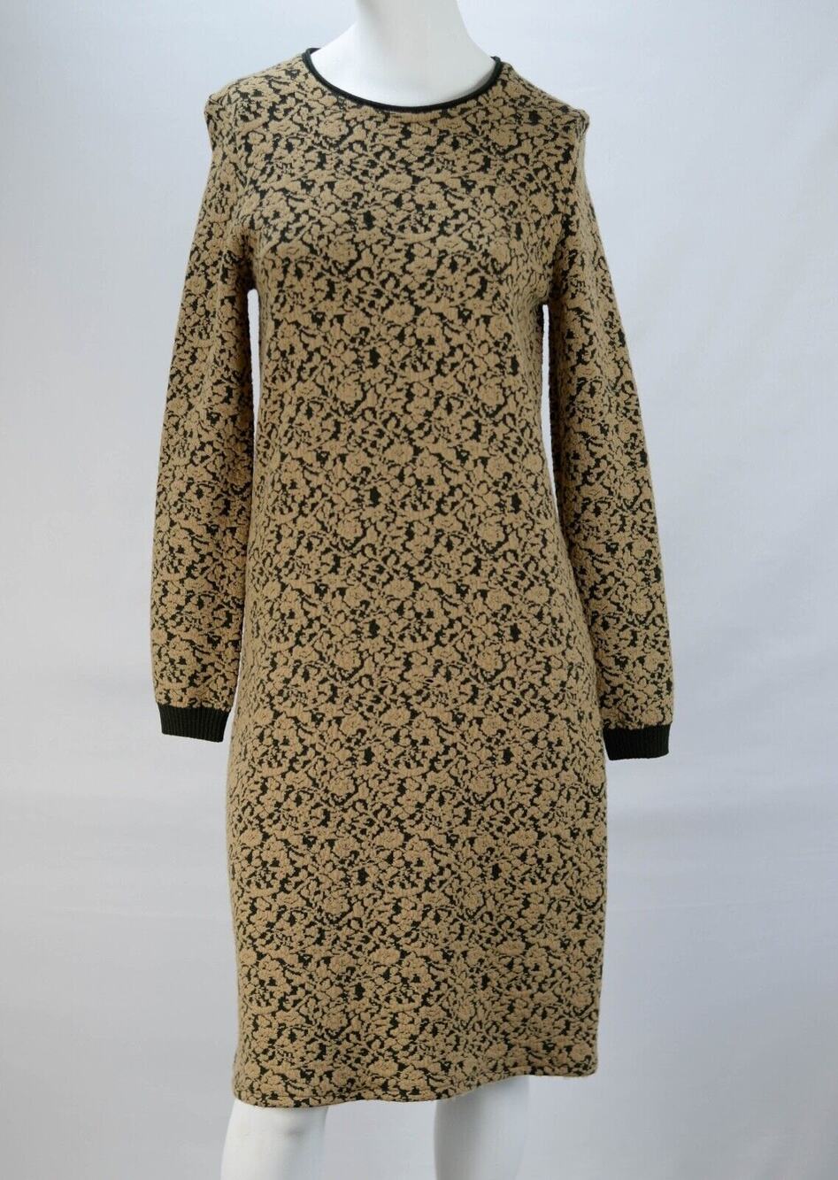 Gorgeous Chloé Tan Black Wool Long Sleeve Bodycon Dress Size Medium M